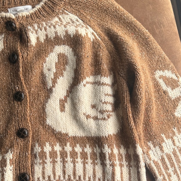 Blu Pepper Brown and Cream Swan Pattern Cardigan Sweater - Picture 3 of 6